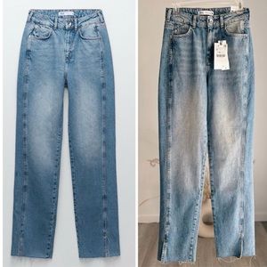 Zara 27 US 4 Z1975 STRAIGHT LEG SLIT JEANS mid blue